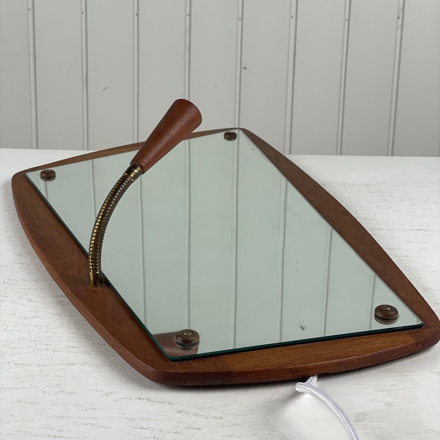 Spejl med lampe i teak - Mission Afrika Genbrug