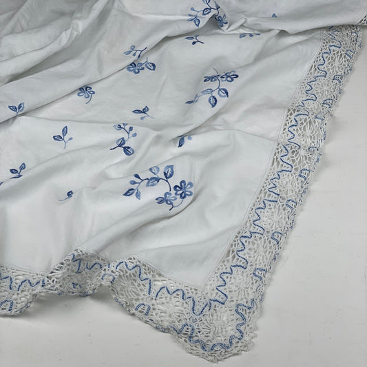 Vintage dug, blå blomster - Mission Afrika Genbrug