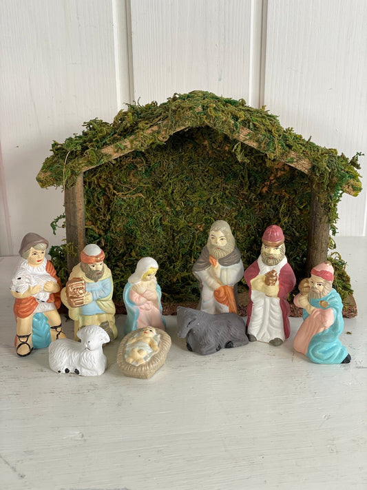 Vintage krybbespil med lerfigurer - Mission Afrika Genbrug