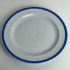 Aluminia fad rundt med blå stribe i kanten. 33 cm. i diameter.