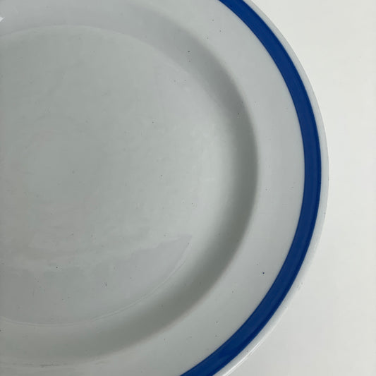 Aluminia fad rundt med blå stribe i kanten. 33 cm. i diameter.