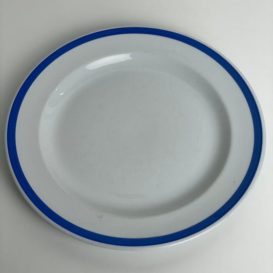 Aluminia fad rundt med blå stribe i kanten. 33 cm. i diameter. - Mission Afrika Genbrug