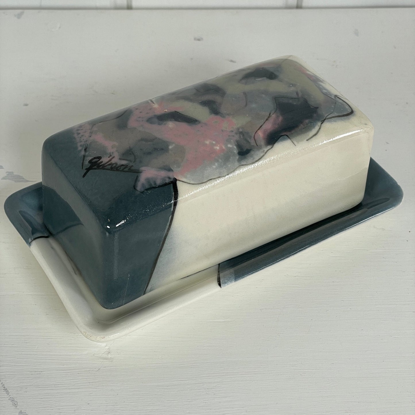 Glaseret smørkrukke i keramik - Mission Afrika Genbrug