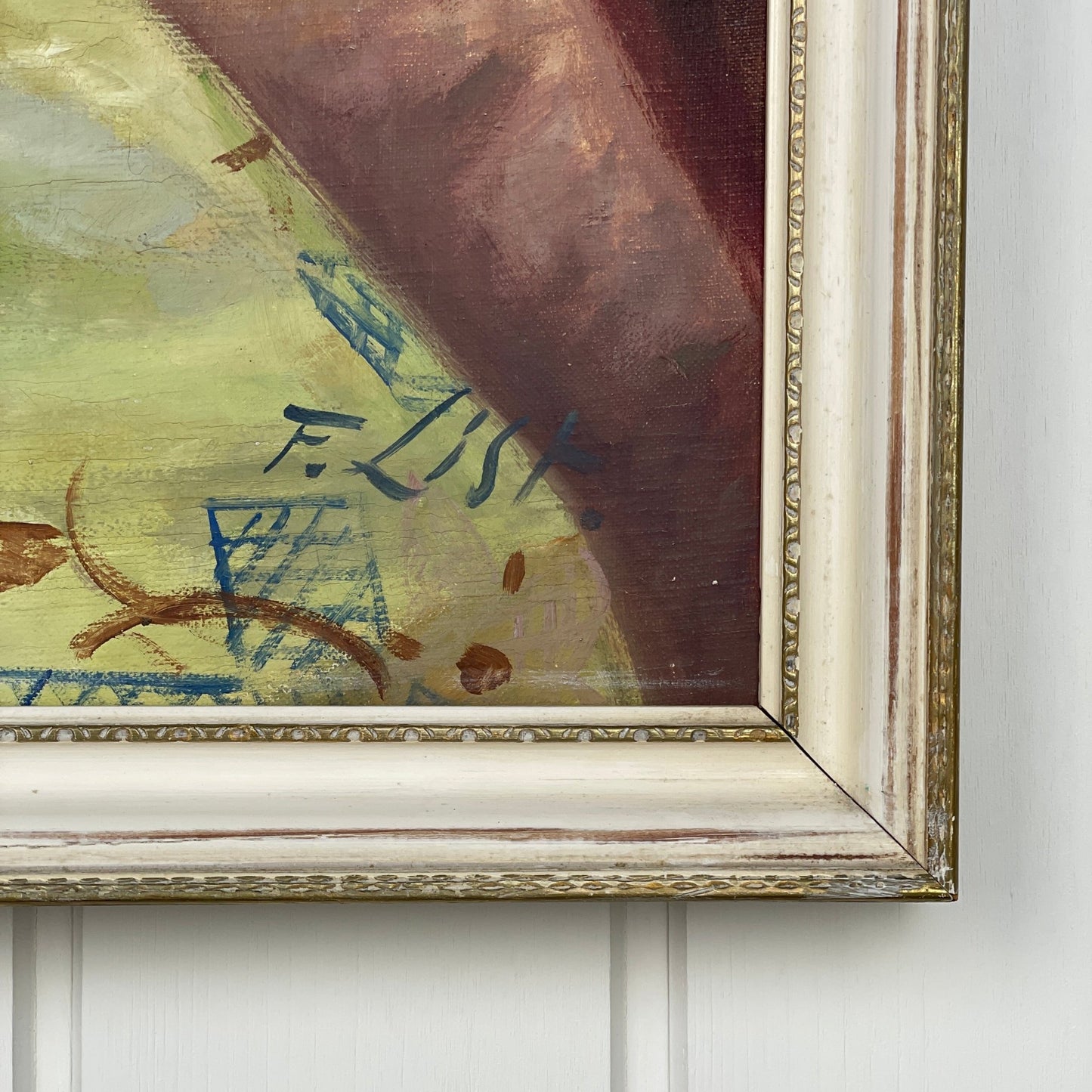 Maleri, Blomster i vase, F. List - Mission Afrika Genbrug