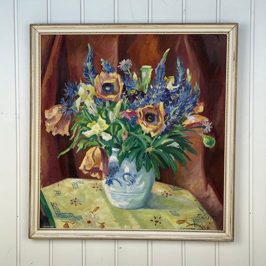 Maleri, Blomster i vase, F. List - Mission Afrika Genbrug