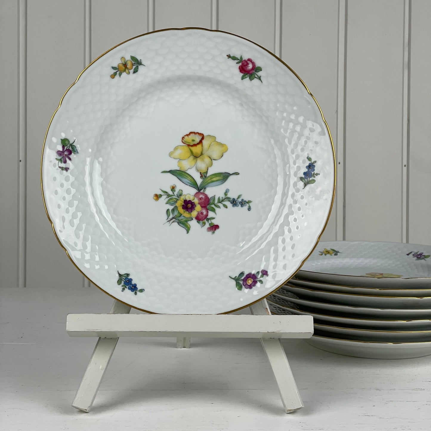 Middagstallerkener, 8 stk., Saksisk Blomst, Bing & Grøndahl - Mission Afrika Genbrug