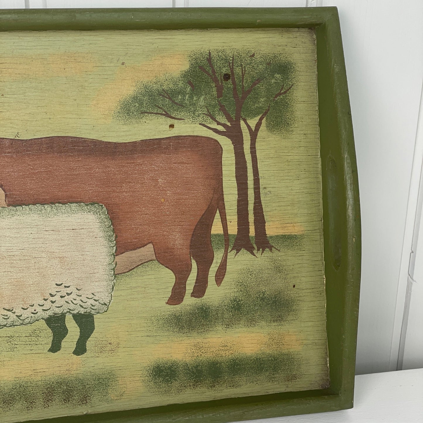 Vintage bakke i træ med dyremotiv - Mission Afrika Genbrug