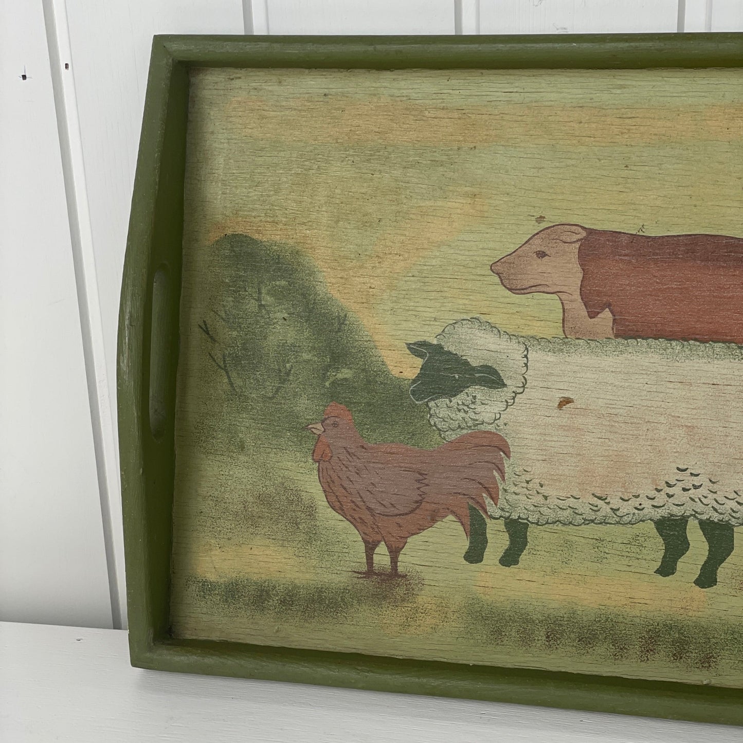 Vintage bakke i træ med dyremotiv - Mission Afrika Genbrug